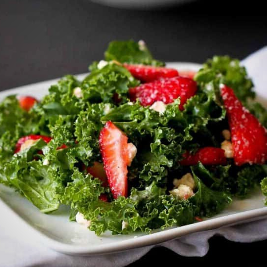 Massaged Kale, Strawberry & Feta Salad FoodShare South Carolina