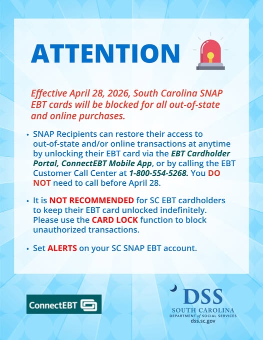 The South Carolina Department of Social Services (SCDSS) is implementing enhanced fraud-prevention measures to protect SNAP recipient benefits.